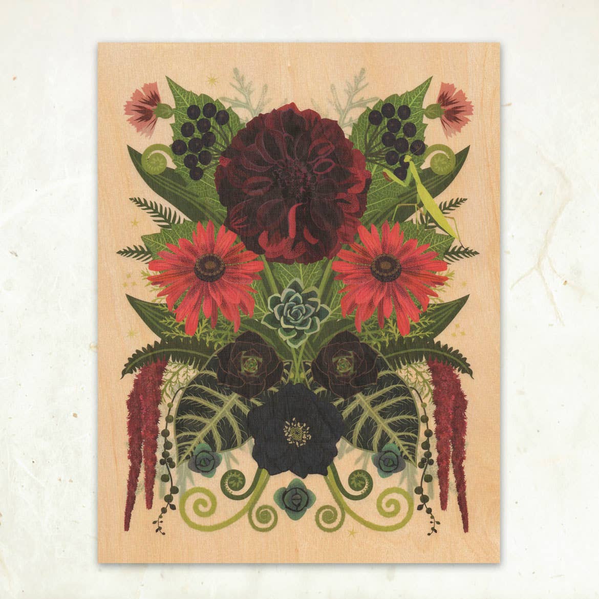 Black Dahlia Small Wood Print, 11" x 8.5" - Shop at Persephone's Hearth