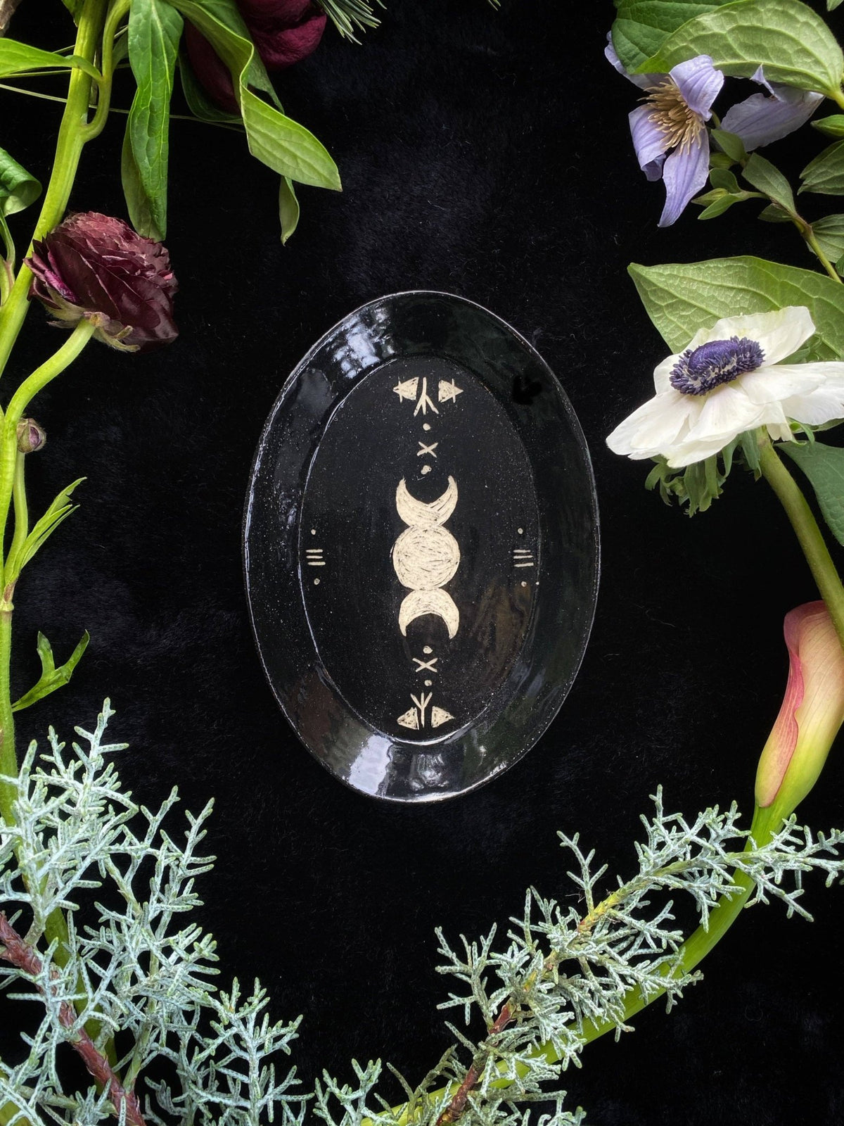 Black Triple Moon Runic Plate - Shop at Persephone's Hearth