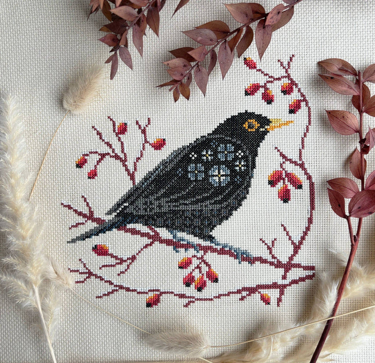 Blackbird at Dawn Cross Stitch Kit (Hoop not included) - Shop at Persephone's Hearth