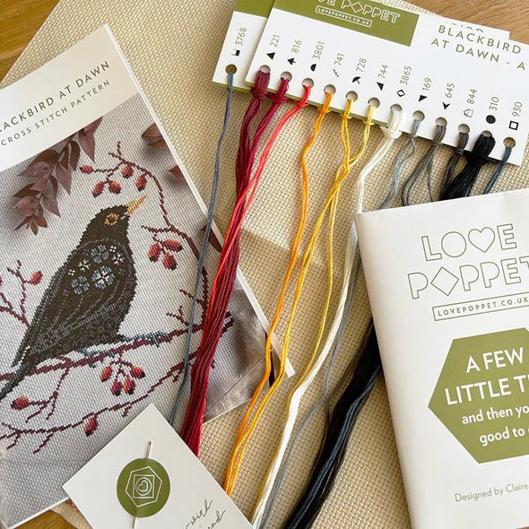 Blackbird at Dawn Cross Stitch Kit (Hoop not included) - Shop at Persephone's Hearth