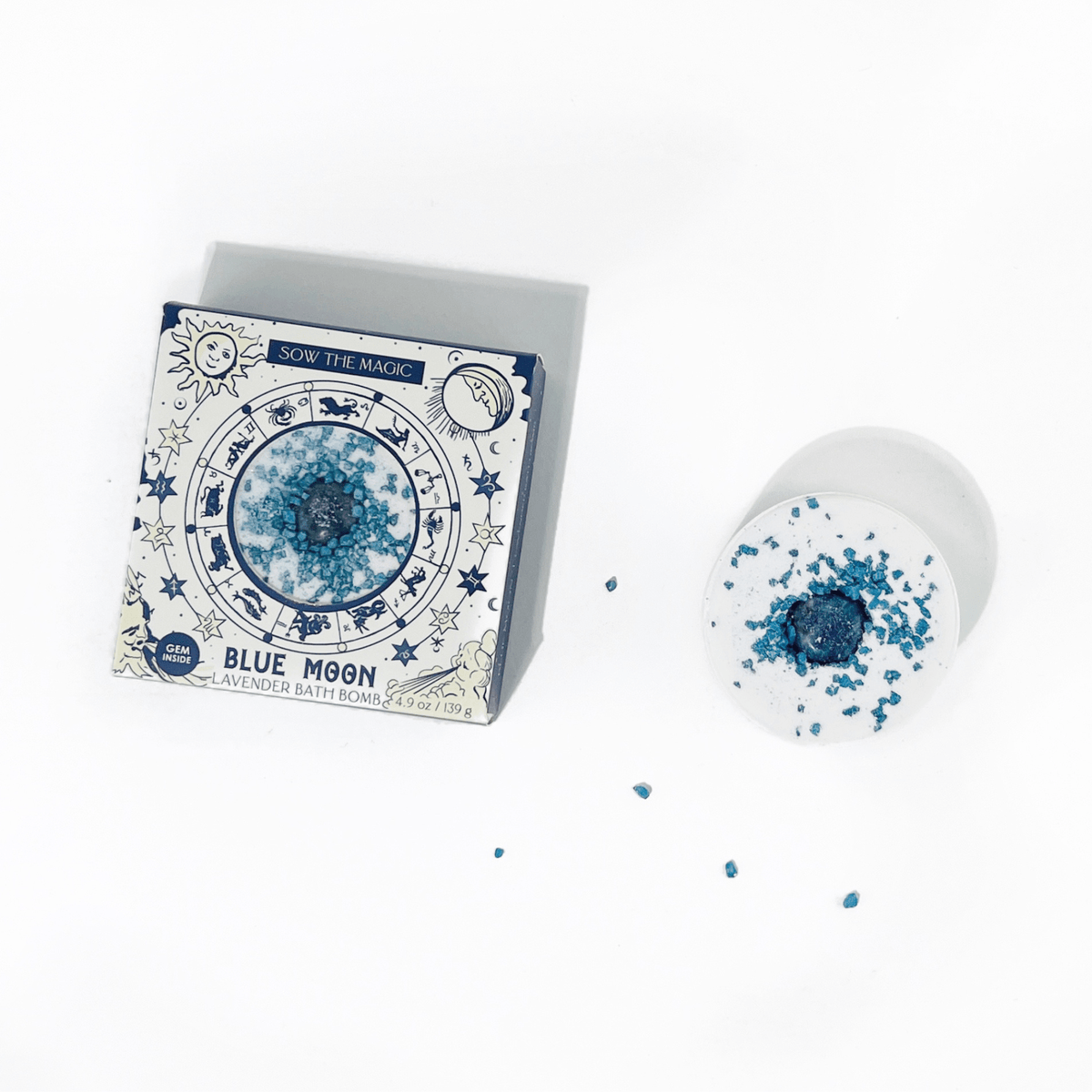 Blue Moon Lavender Bath Bomb with Sodalite - Shop at Persephone's Hearth