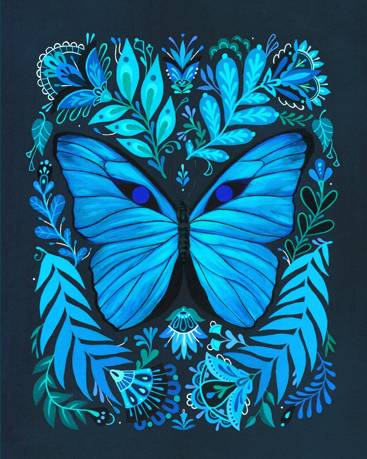 "Blue Morpho" Folk Art Print, 10" x 8" - Shop at Persephone's Hearth