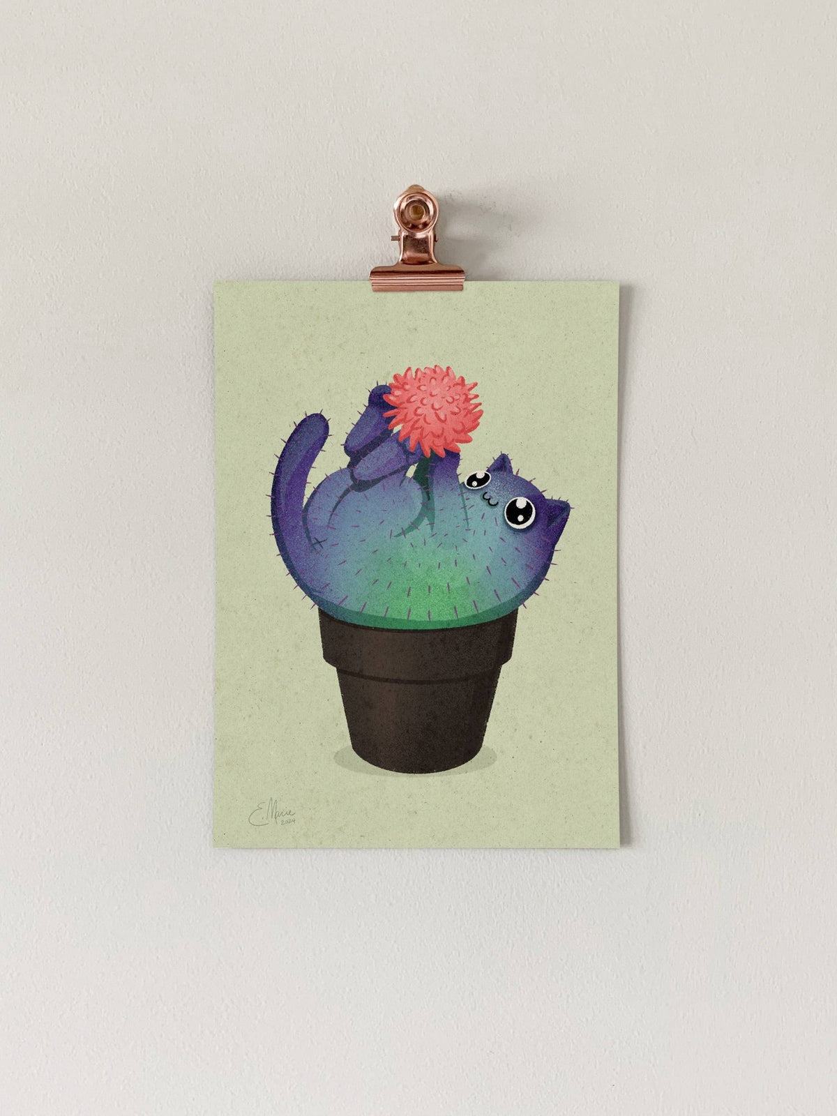 "Coral Prickly Purr Catcus" Art Print, 7" x 5" - Shop at Persephone's Hearth