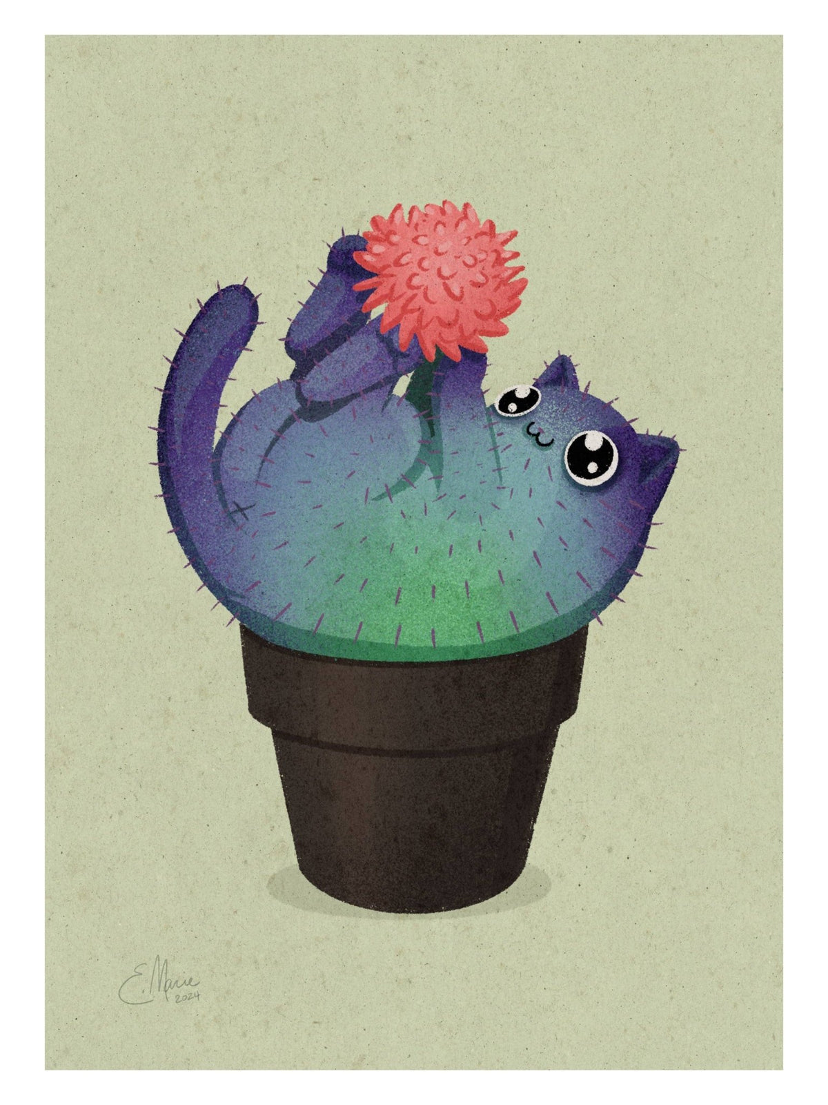 "Coral Prickly Purr Catcus" Art Print, 7" x 5" - Shop at Persephone's Hearth