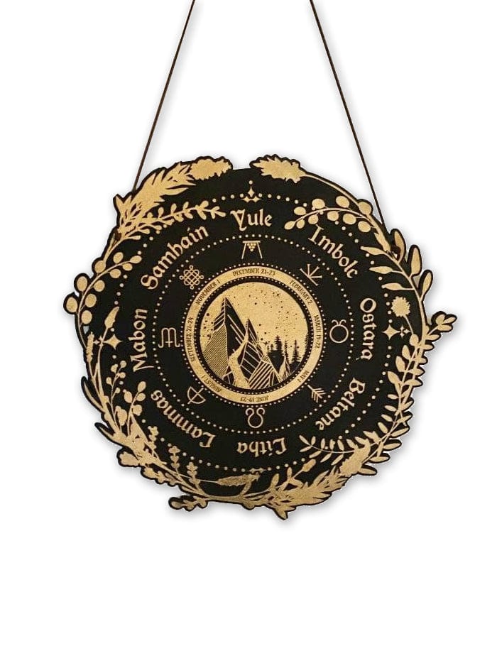 CSAcreative Engraved Wood Hanging Wheel of the Year, Pagan Calendar: Stained Black