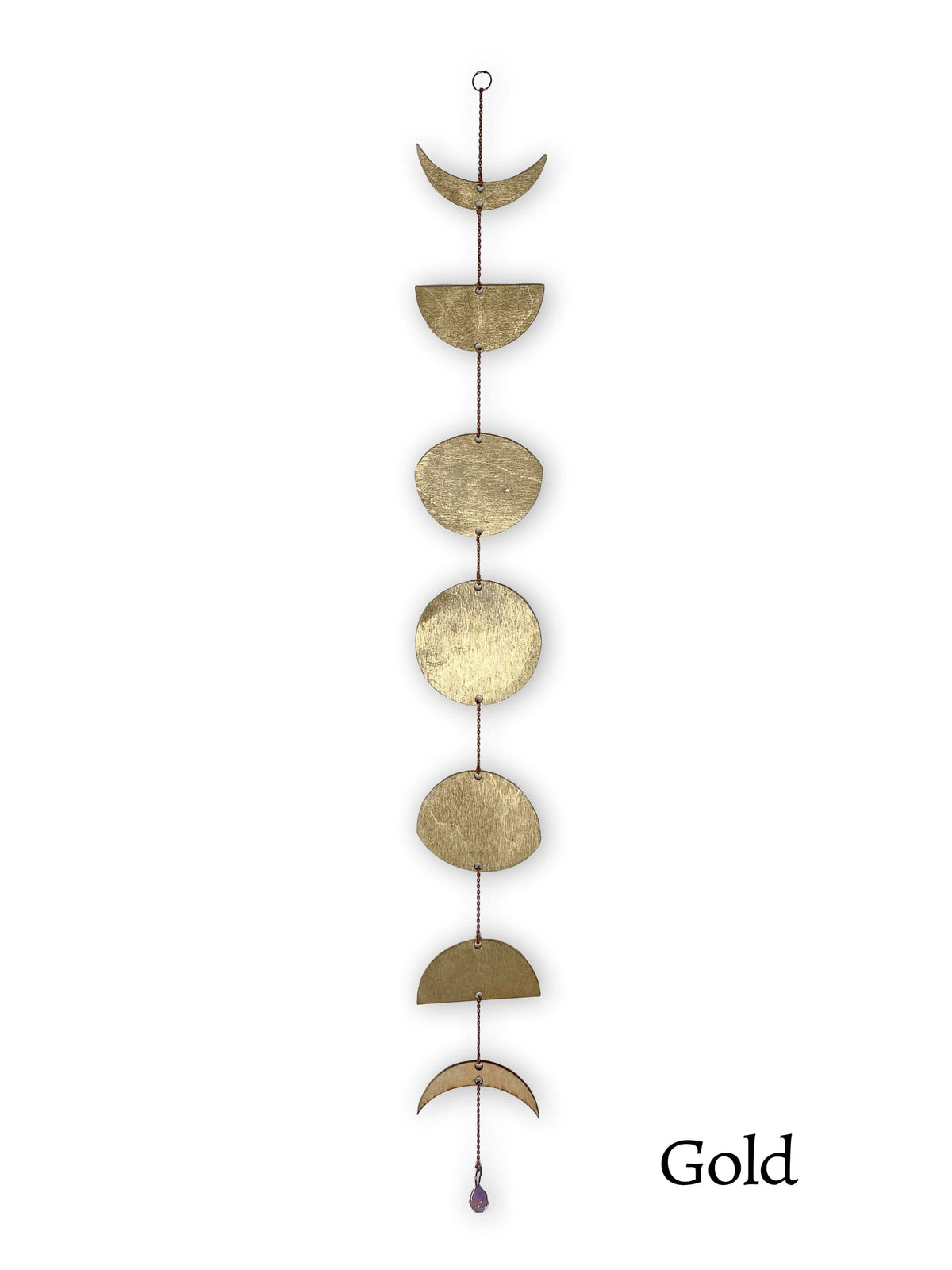 CSAcreative Wooden Garland Gold Gold Floral Phases of the Moon Garland with Amethyst