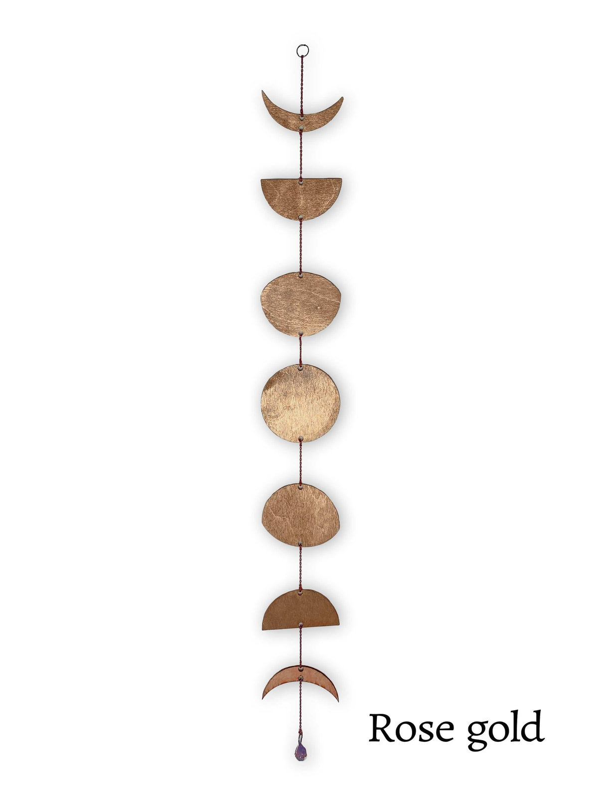 CSAcreative Wooden Garland Rose gold Gold Floral Phases of the Moon Garland with Amethyst
