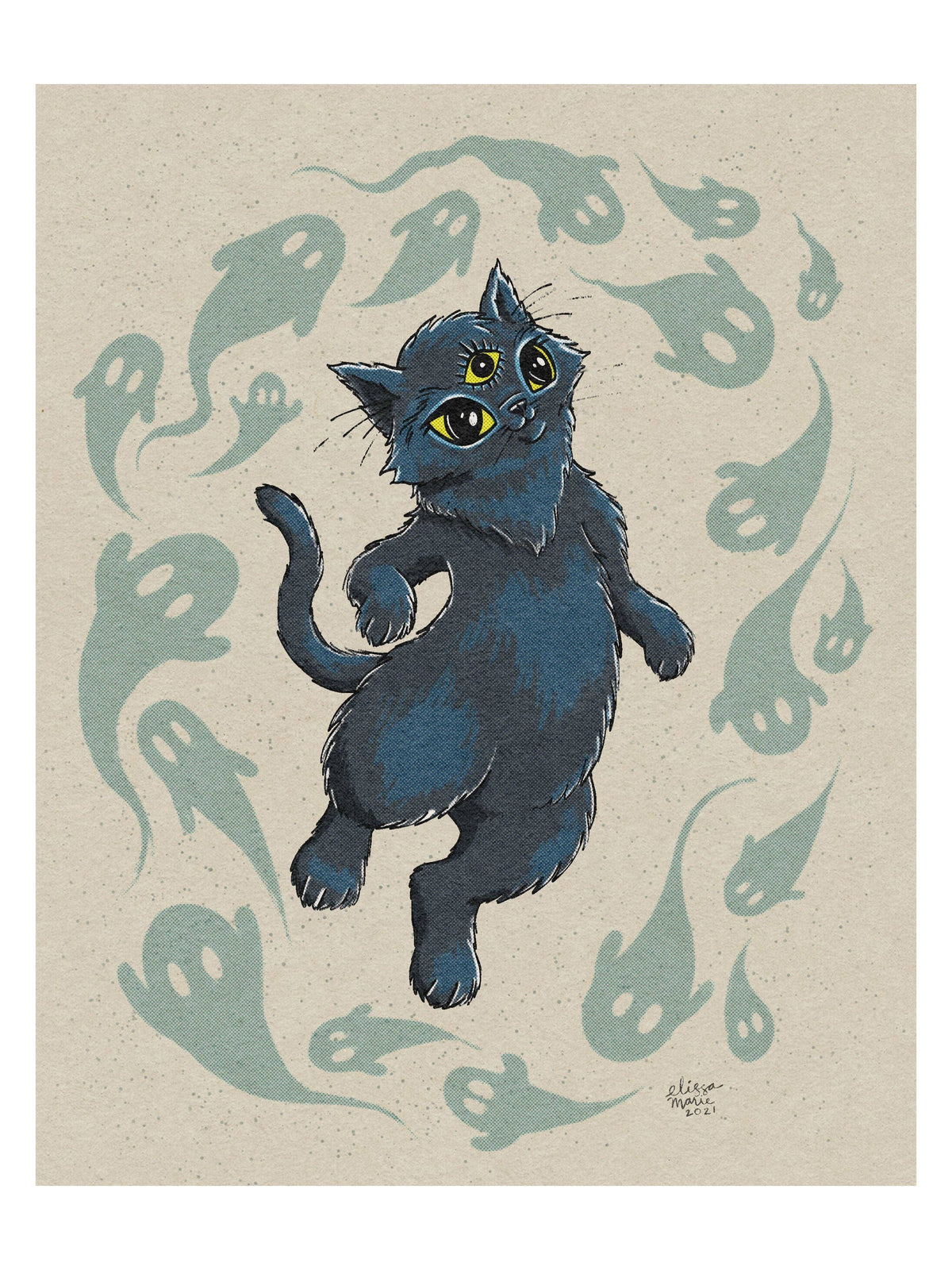 Elissa Marie Creative Giclee Print 5 x 7" "Purranormal Cativity" Art Print, multiple sizes