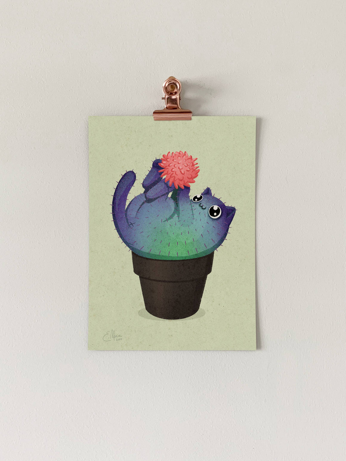 Elissa Marie Creative Giclee Print "Coral Prickly Purr Catcus" Art Print, 7" x 5"