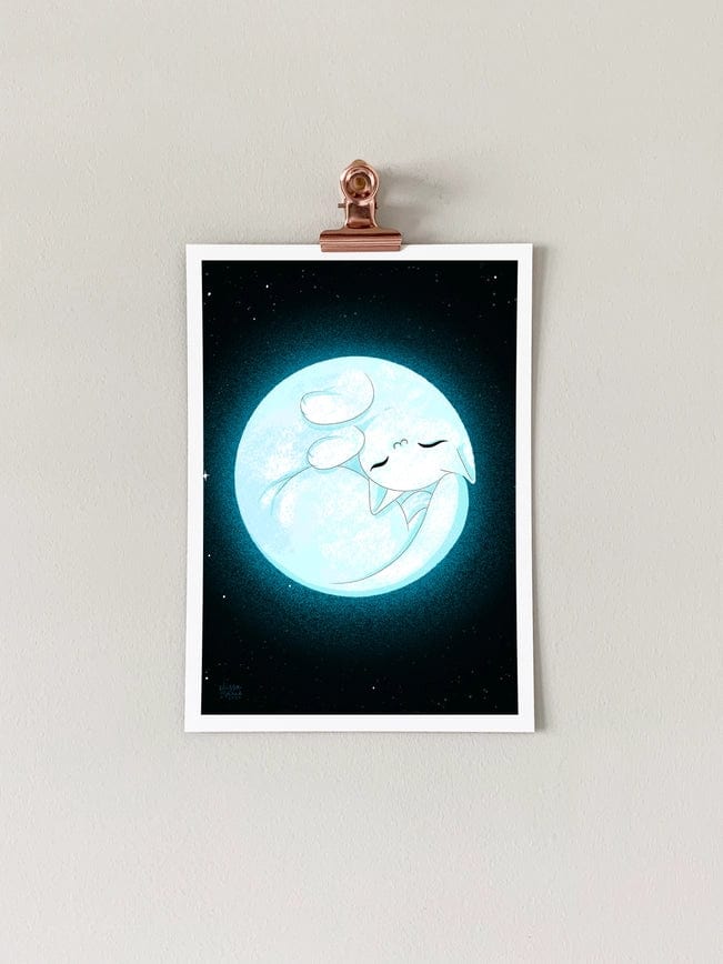 Elissa Marie Creative Giclee Print Full Mewn 5x7 Art Print | cats | moon | kawaii