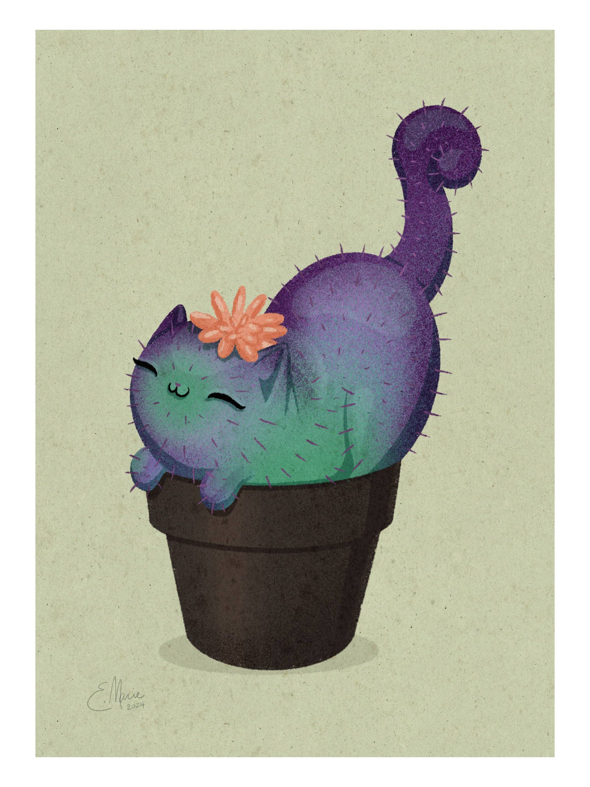 Elissa Marie Creative Giclee Print "Peach Prickly Purr Catcus" Art Print, 7" x 5"