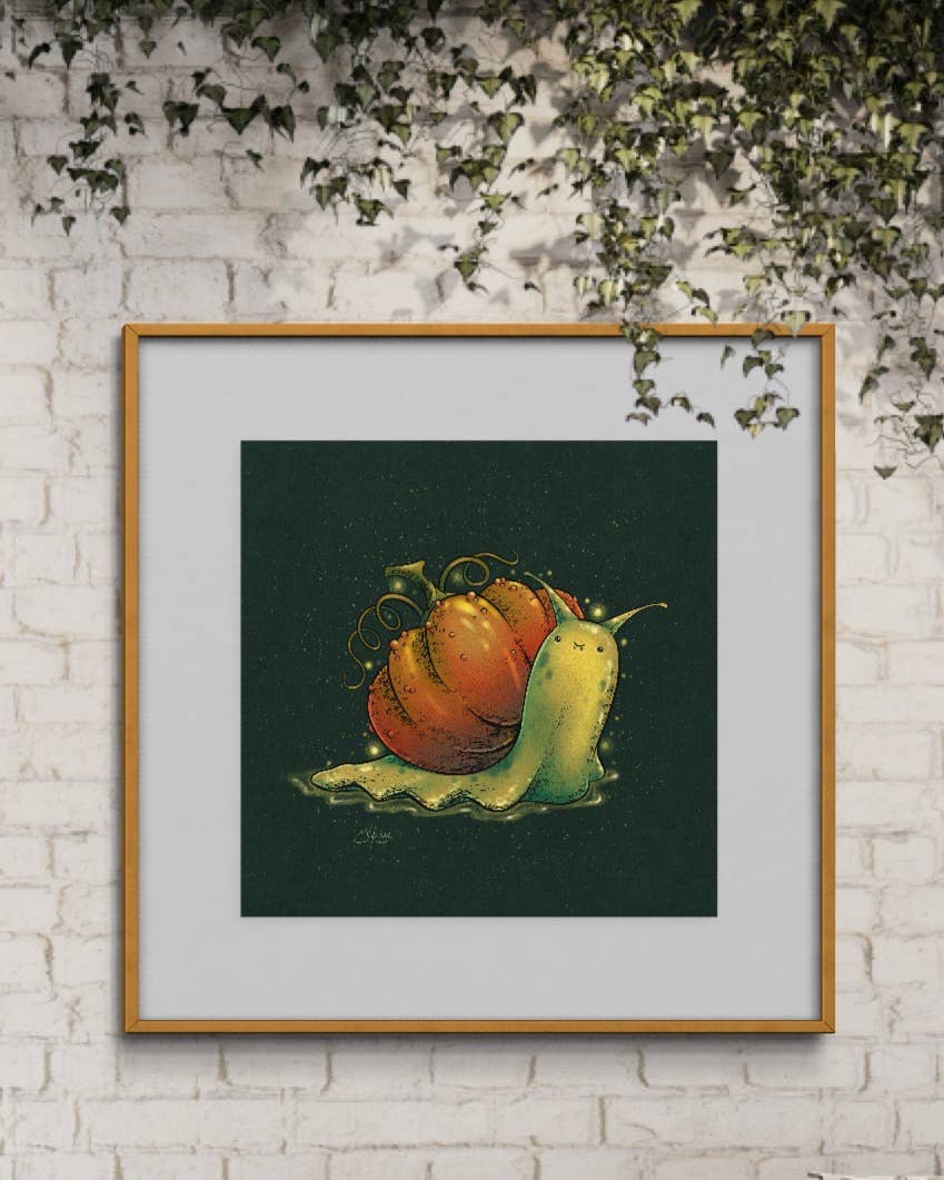 Elissa Marie Creative Giclee Print Pumpkin Snail 8x8 Art Print | spooky | goblincore | forest