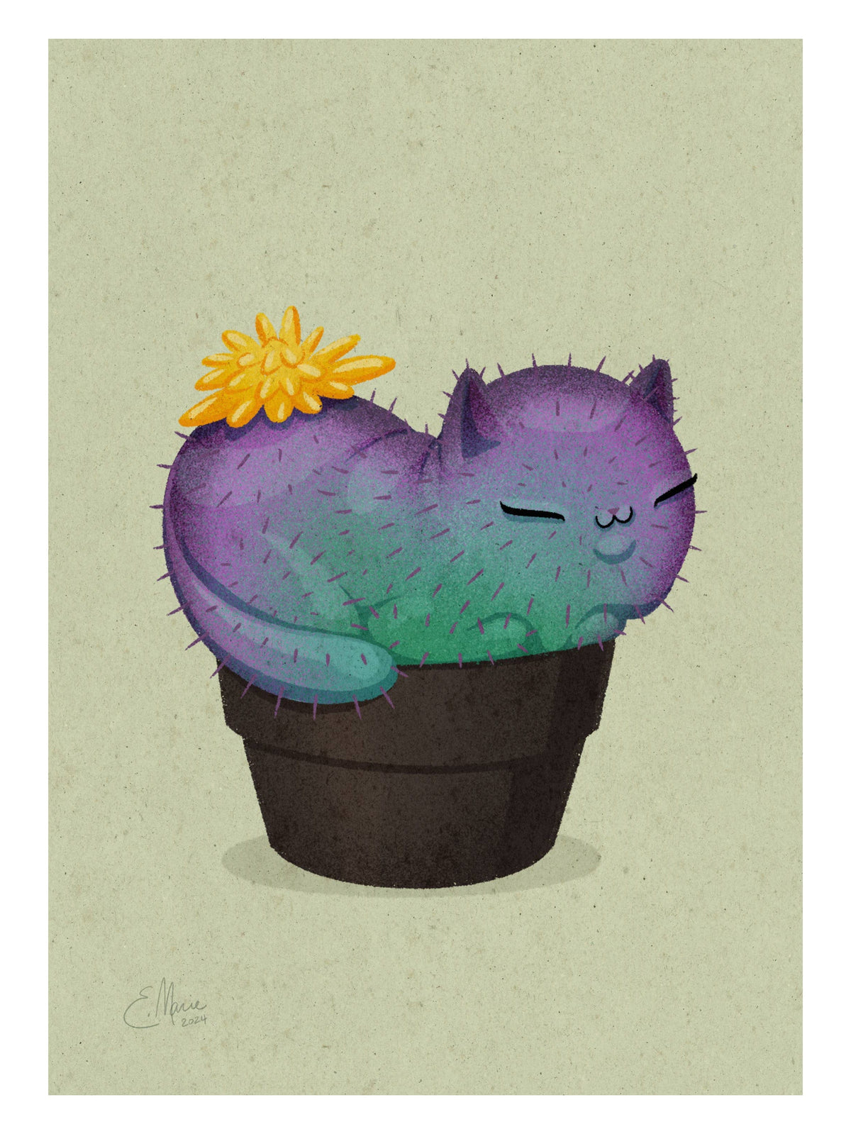 Elissa Marie Creative Giclee Print "Yellow Prickly Purr Catcus" Art Print, 7" x 5"