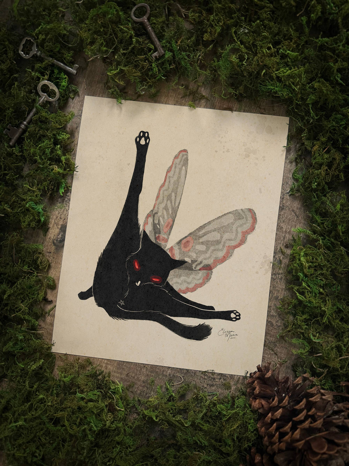 Elissa Marie Creative Meowthman: Cleansing Ritual Art Print  | mothman | cats: 8x10