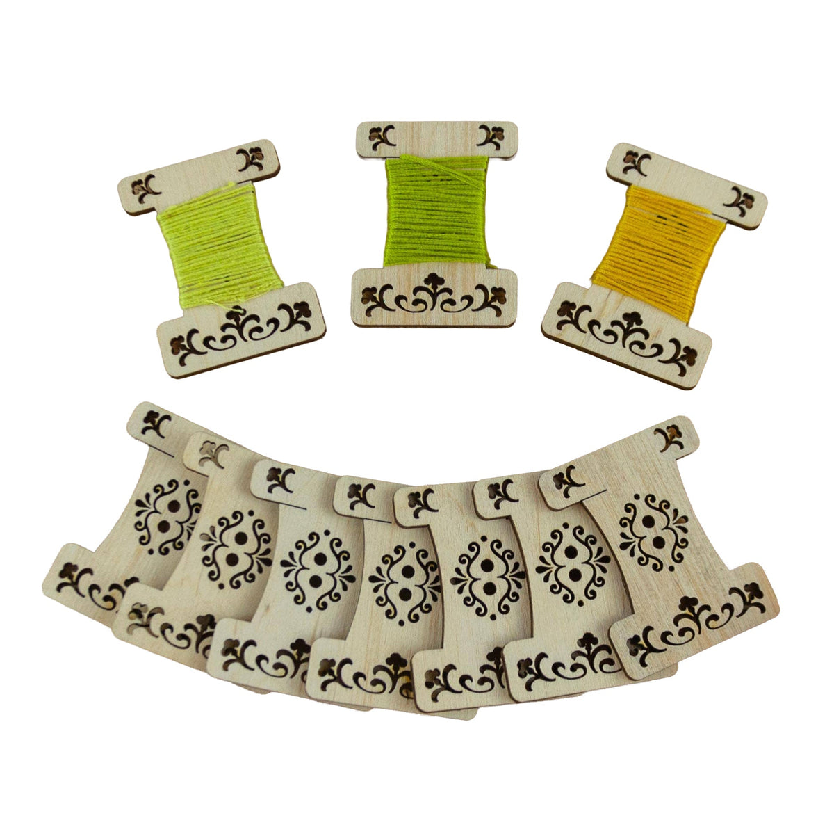 Engraved Wooden Thread Bobbins (50 pieces) - Shop at Persephone's Hearth