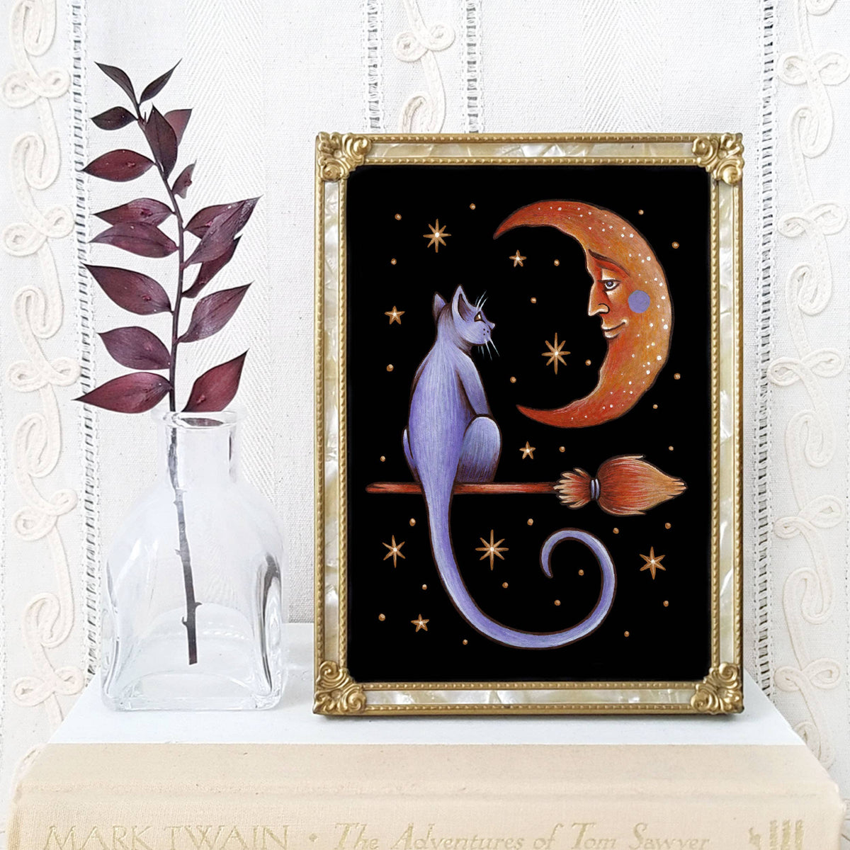 Faina Lorah Crescent Cat Art Print Fall Decor: 8x10