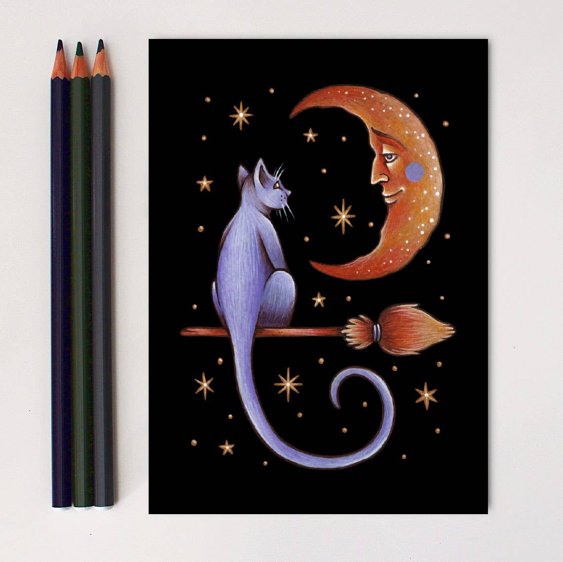 Faina Lorah Crescent Cat Art Print Fall Decor: 8x10