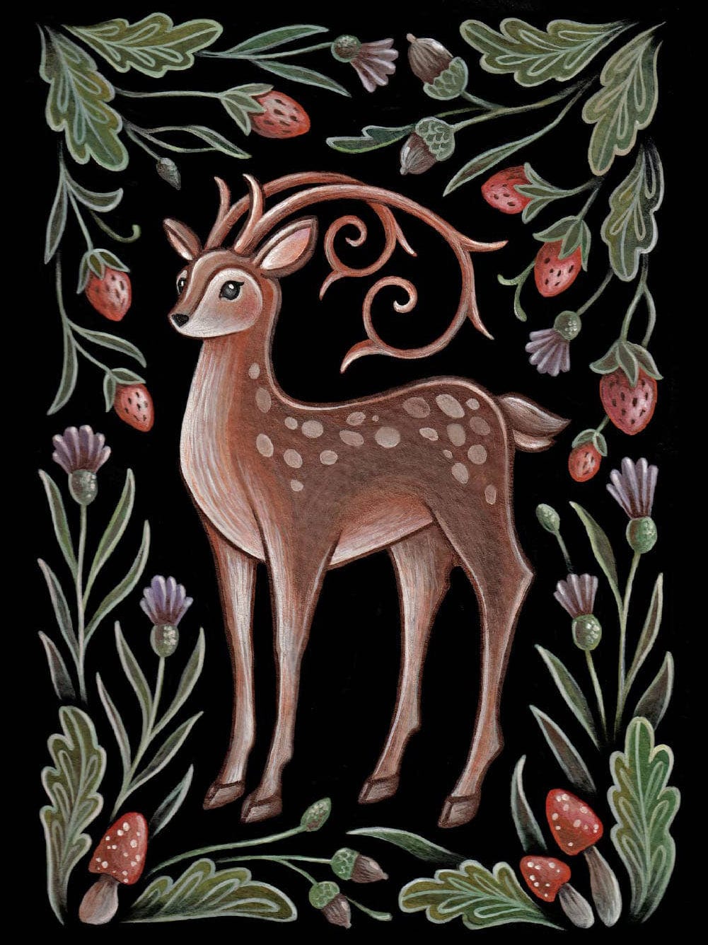 Faina Lorah Giclee Print 5" x 7" Deer Folk Art Print, multiple sizes