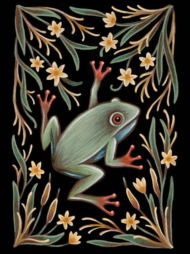 Faina Lorah Giclee Print 5" x 7" Frog Folk Art Print, multiple sizes