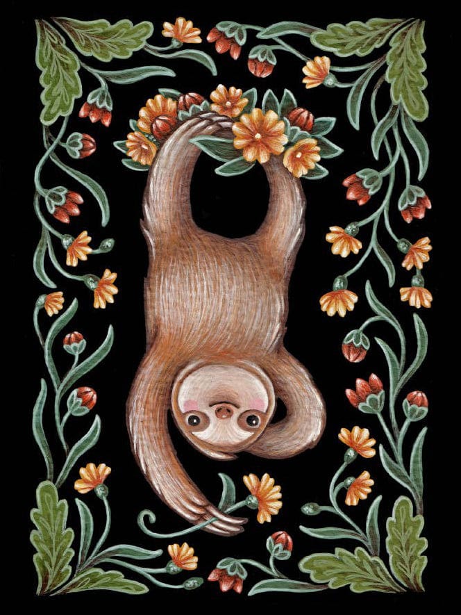 Faina Lorah Giclee Print 5" x 7" Sloth Folk Art Print, multiple sizes