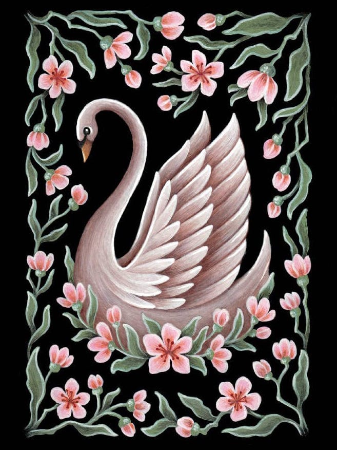 Faina Lorah Giclee Print 5" x 8" Swan Folk Art Print, multiple sizes