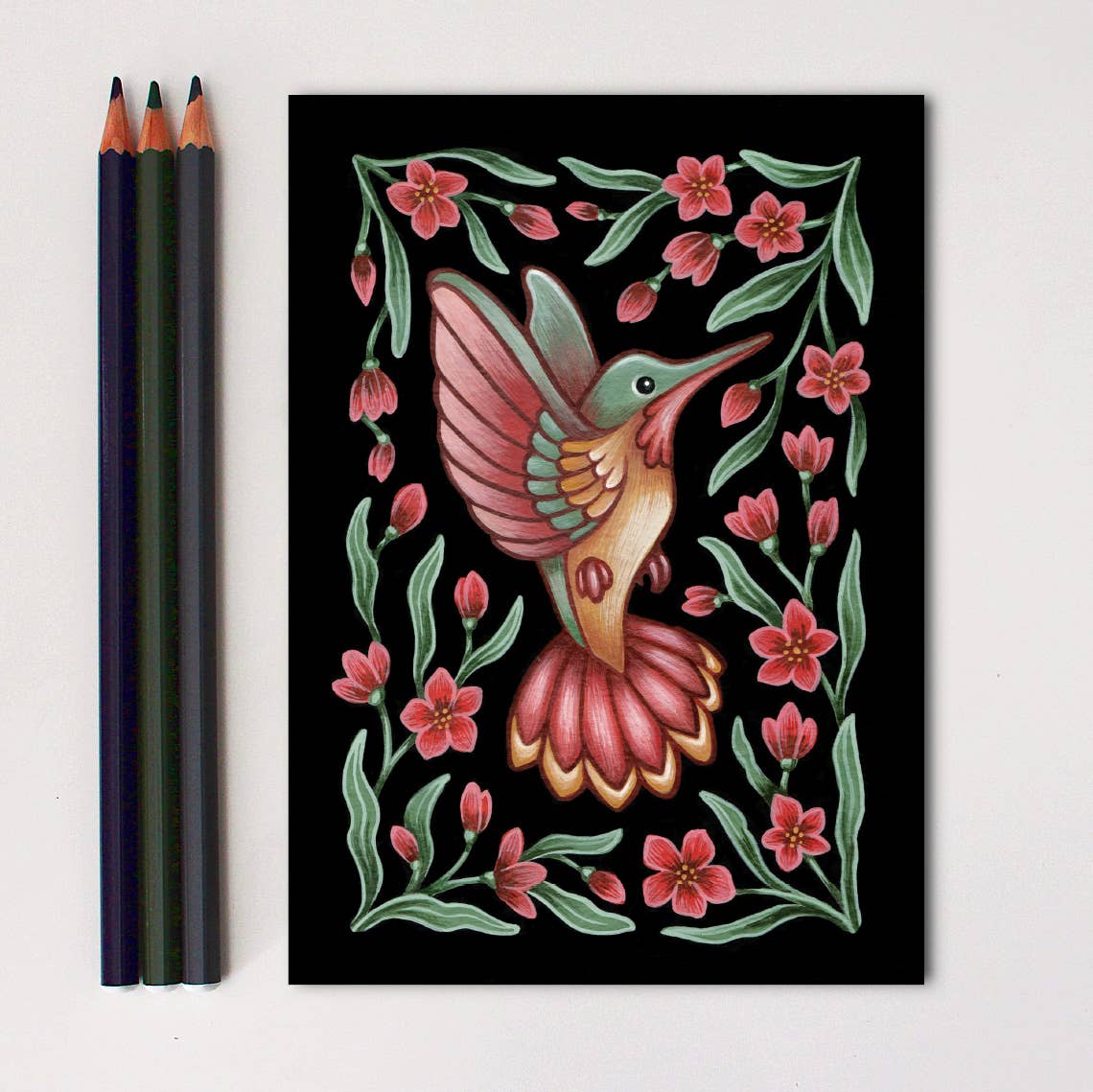 Faina Lorah Hummingbird Art Print Folk Decor: 5x7