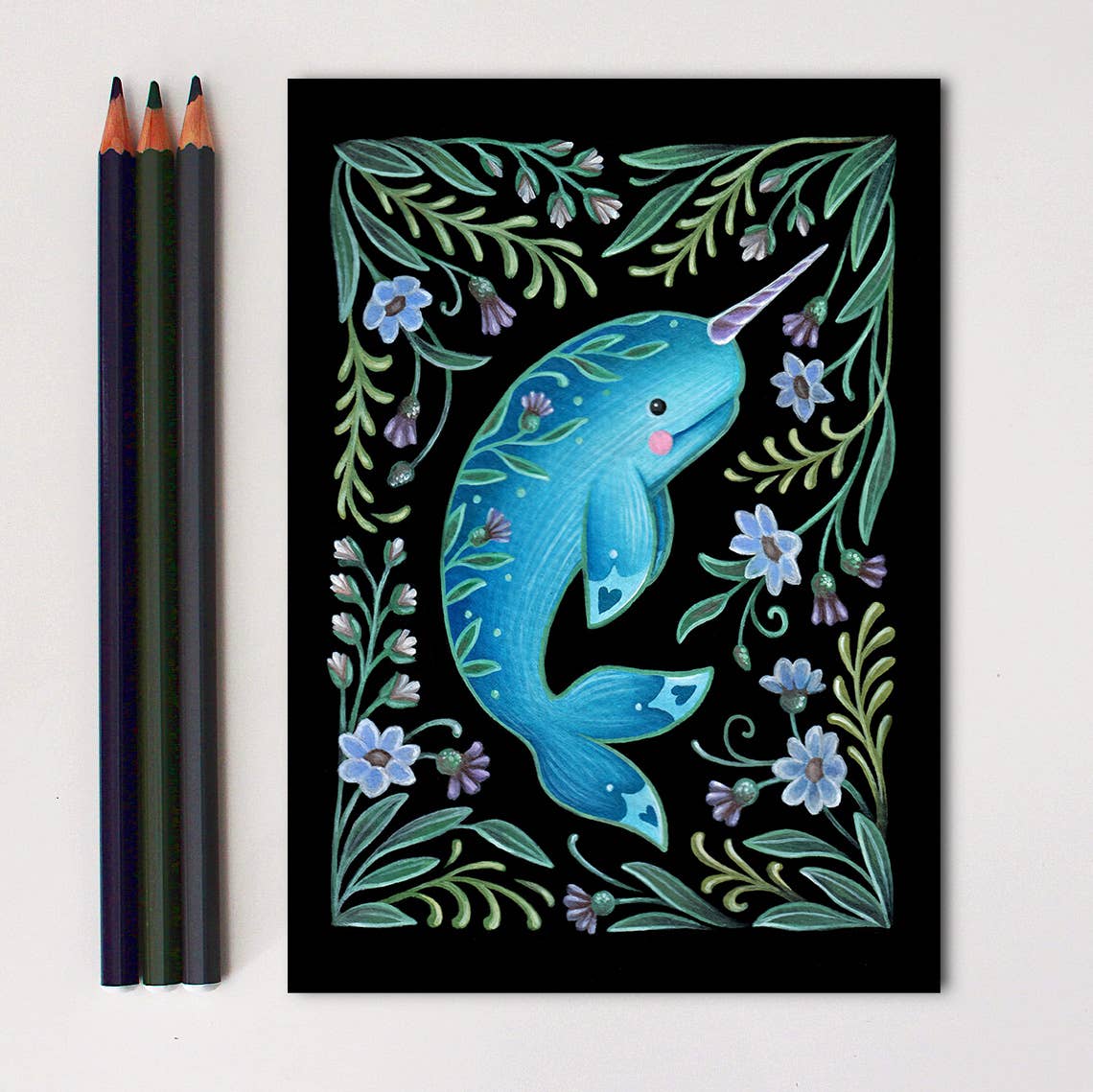 Faina Lorah Narwhal Art Print Folk Decor: 8x10