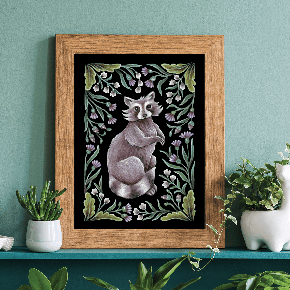 Faina Lorah Raccoon Art Print Folk Decor: 8x10