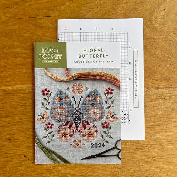 Floral Butterfly Cross Stitch Kit (Hoop not included) - Shop at Persephone's Hearth