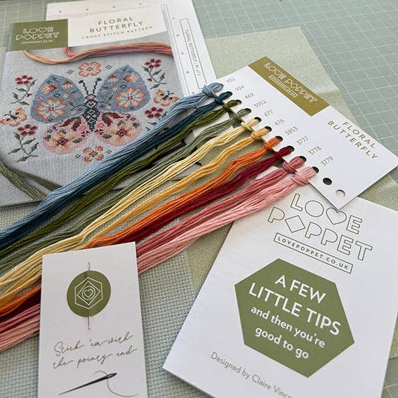 Floral Butterfly Cross Stitch Kit (Hoop not included) - Shop at Persephone's Hearth