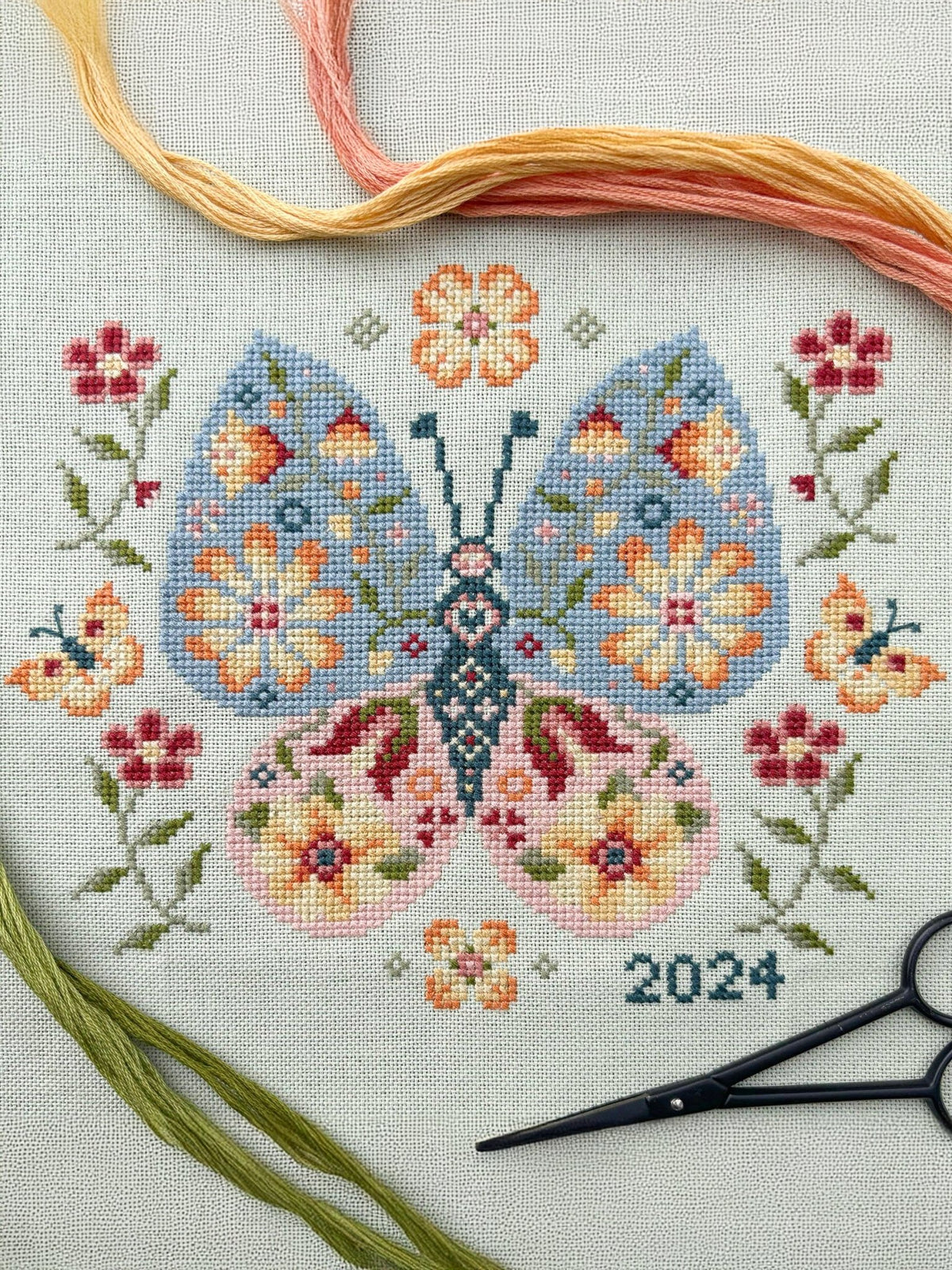 Floral Butterfly Cross Stitch Kit (Hoop not included) - Shop at Persephone's Hearth