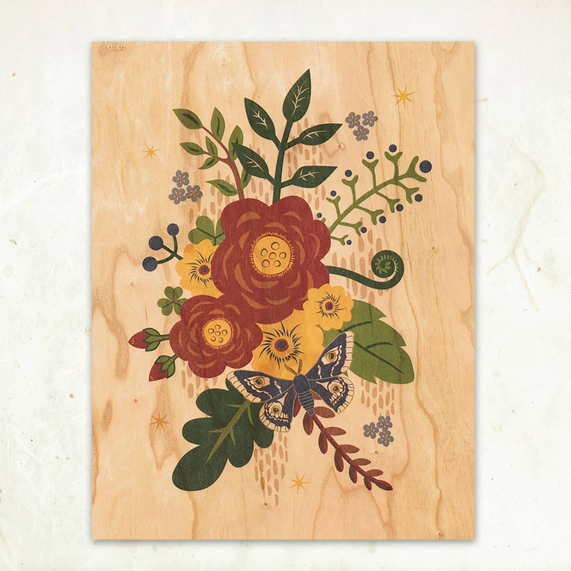"Folk Flowers" Small Wood Print, 11" x 8.5" - Shop at Persephone's Hearth