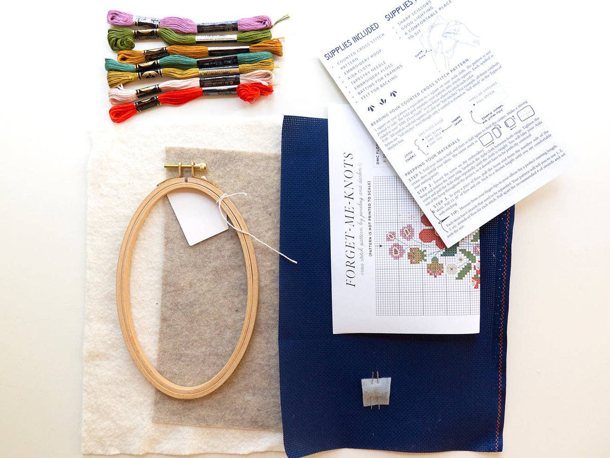 "Forget - Me - Knots" Cross Stitch Kit - Shop at Persephone's Hearth
