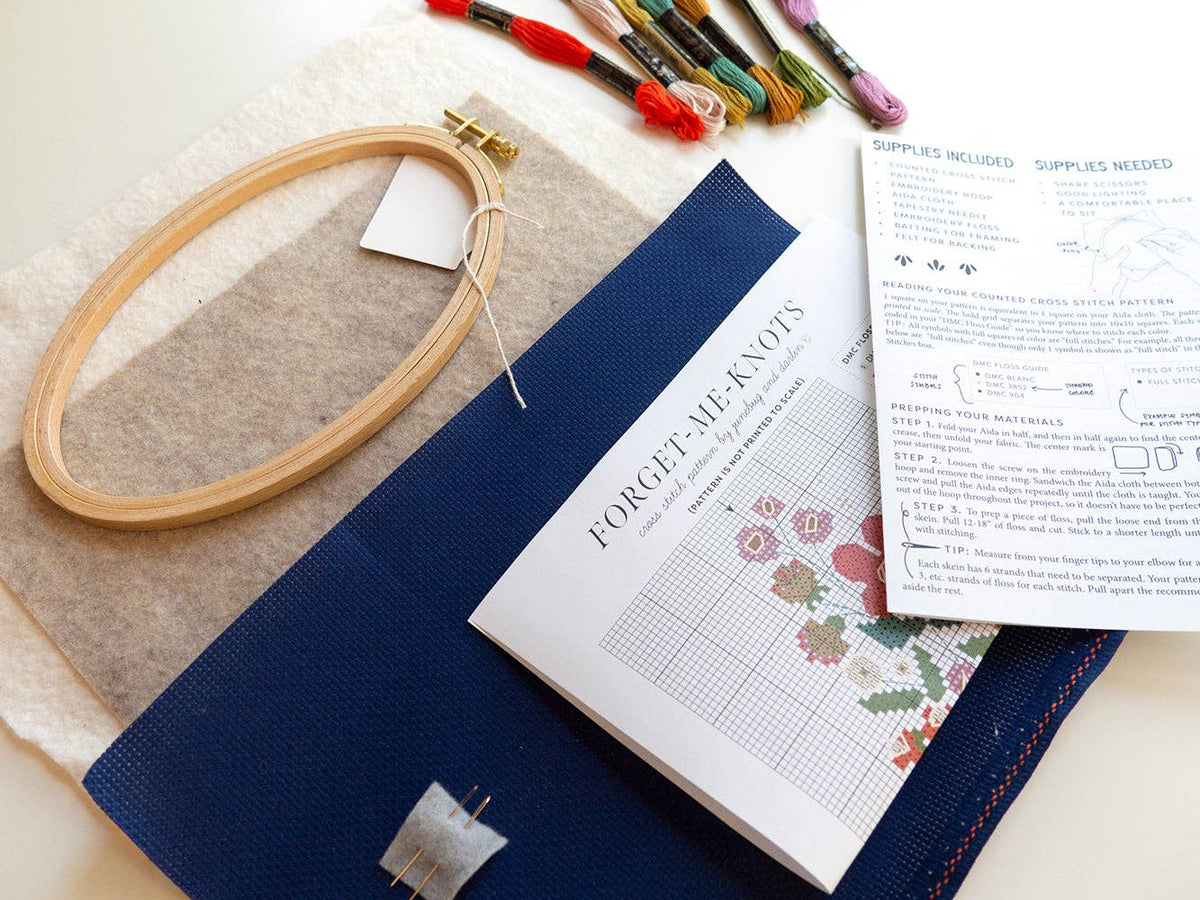 "Forget - Me - Knots" Cross Stitch Kit - Shop at Persephone's Hearth