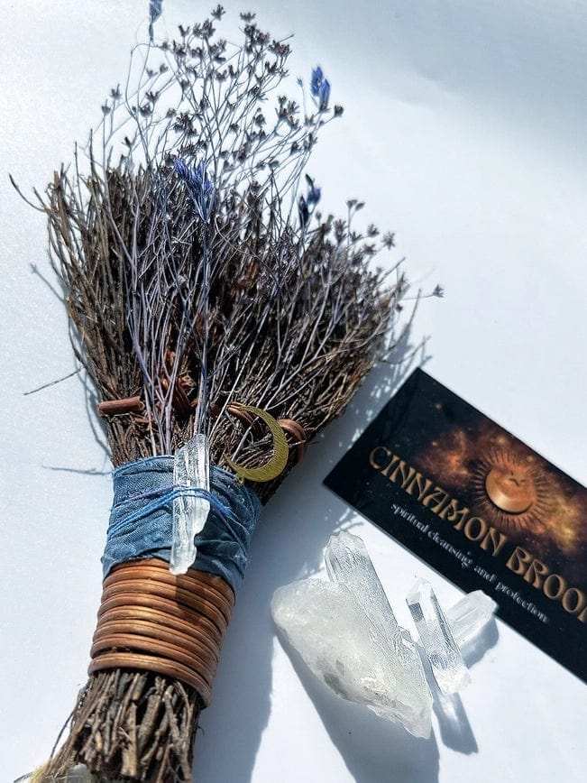 Fragrant Mini Clear Quartz Cinnamon Broom - Shop at Persephone's Hearth