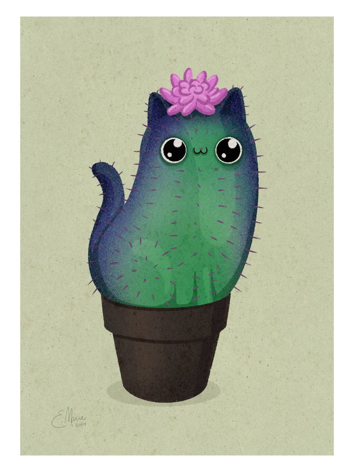 "Fuchsia Prickly Purr Catcus" Art Print, 7" x 5" - Shop at Persephone's Hearth