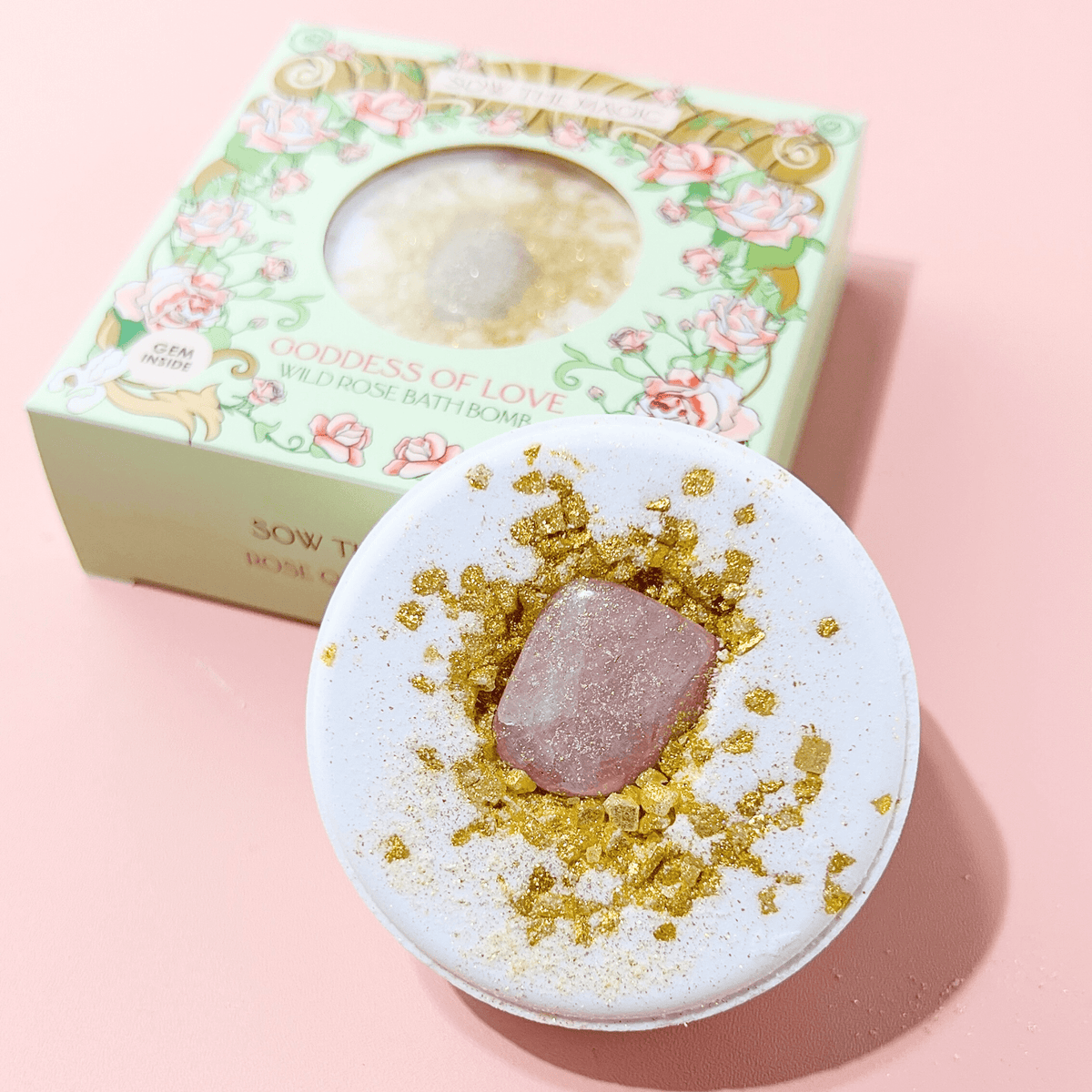 Goddess of Love Wild Rose Bath Bomb with Rose Quartz - Shop at Persephone's Hearth