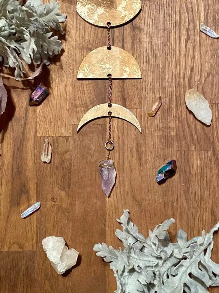 Gold Floral Phases of the Moon Garland with Amethyst - Shop at Persephone's Hearth