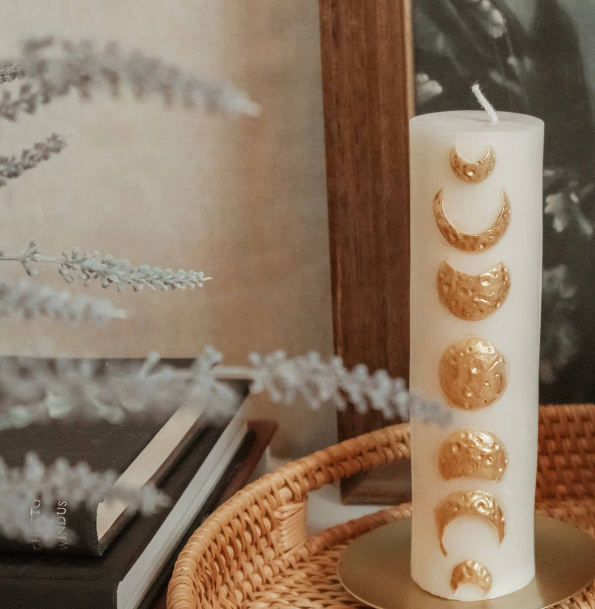 Golden Moon Phase Pillar Candle - Shop at Persephone's Hearth