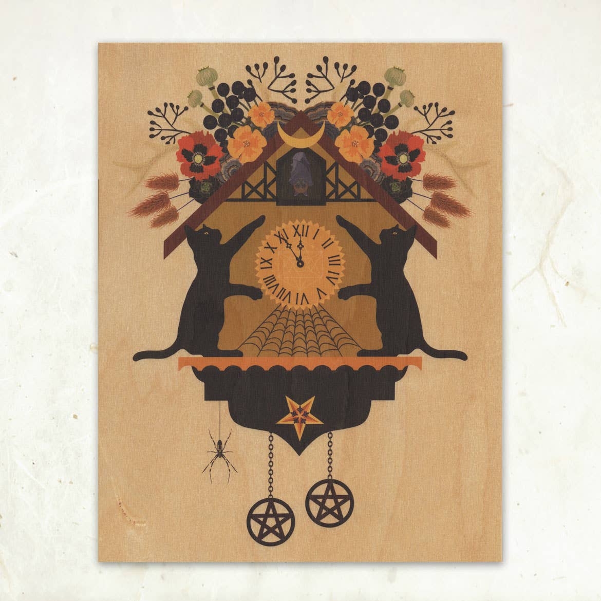 Halloween Cuckoo Small Wood Print, 11" x 8.5" - Shop at Persephone's Hearth