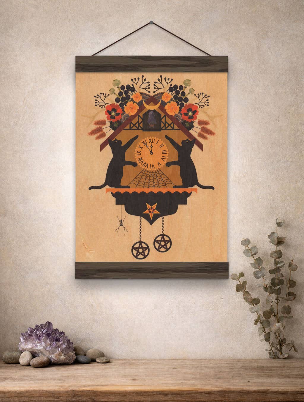 Halloween Cuckoo Small Wood Print, 11" x 8.5" - Shop at Persephone's Hearth