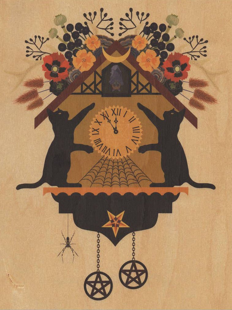 Halloween Cuckoo Small Wood Print, 11" x 8.5" - Shop at Persephone's Hearth