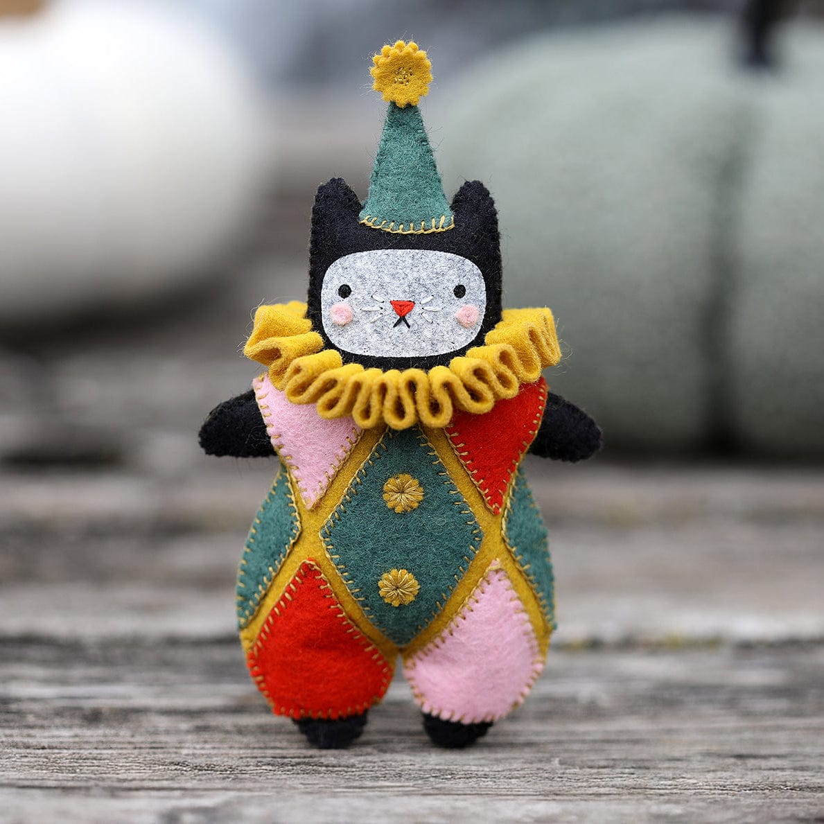 Harlequin Cat Embroidery & Felt Doll Kit - Shop at Persephone's Hearth