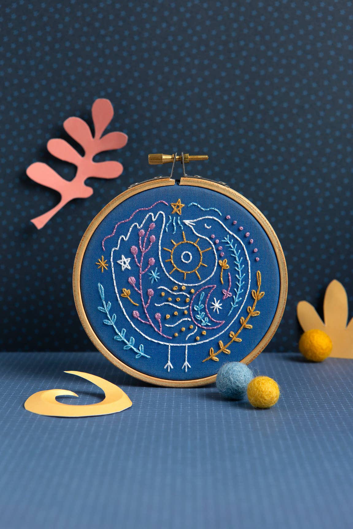 Hawthorn Handmade Embroidery Kit 4" Beginner Celestial Bird Embroidery Kit