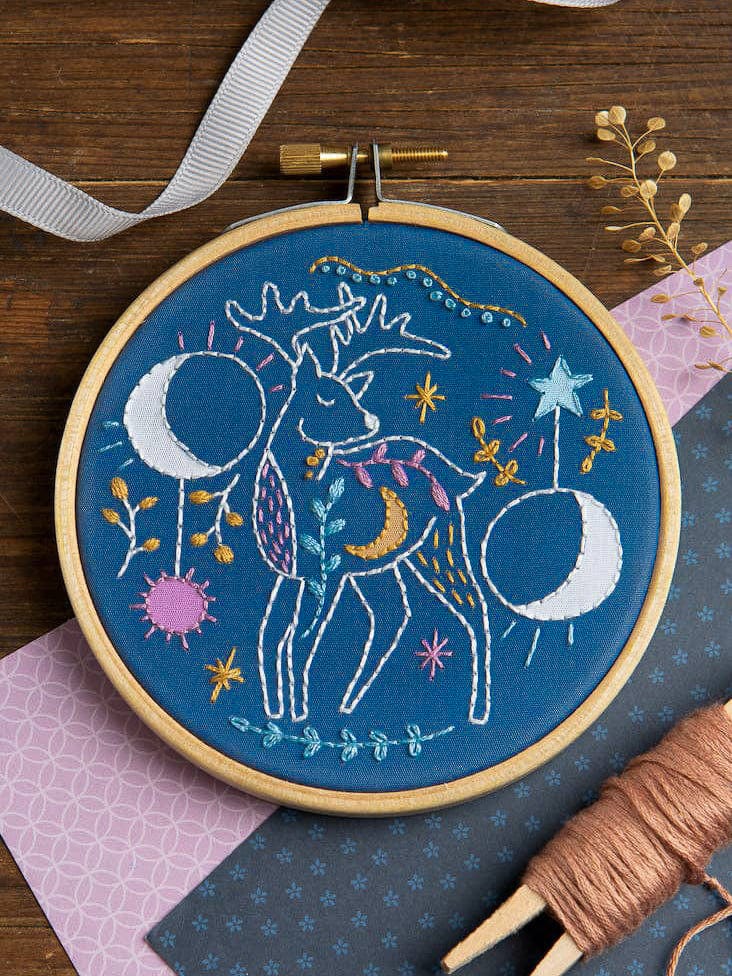 Hawthorn Handmade Embroidery Kit 4" Beginner Celestial Deer Embroidery Kit