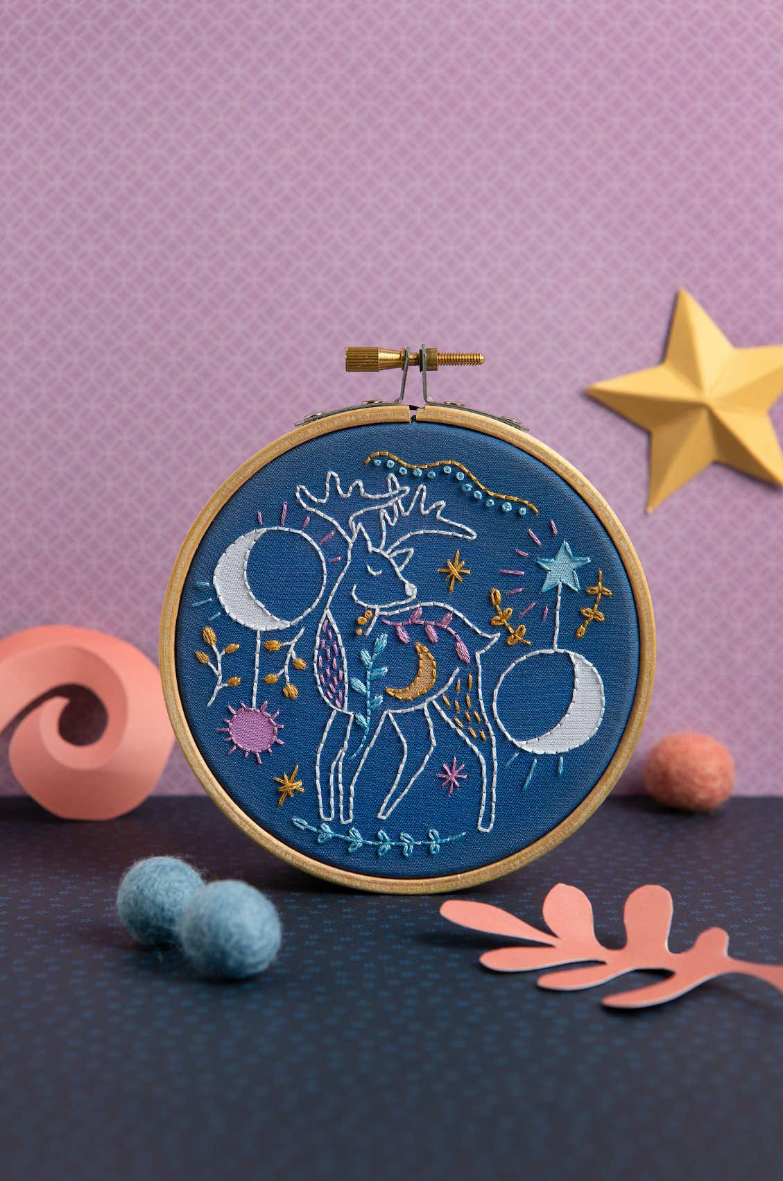Hawthorn Handmade Embroidery Kit 4" Beginner Celestial Deer Embroidery Kit