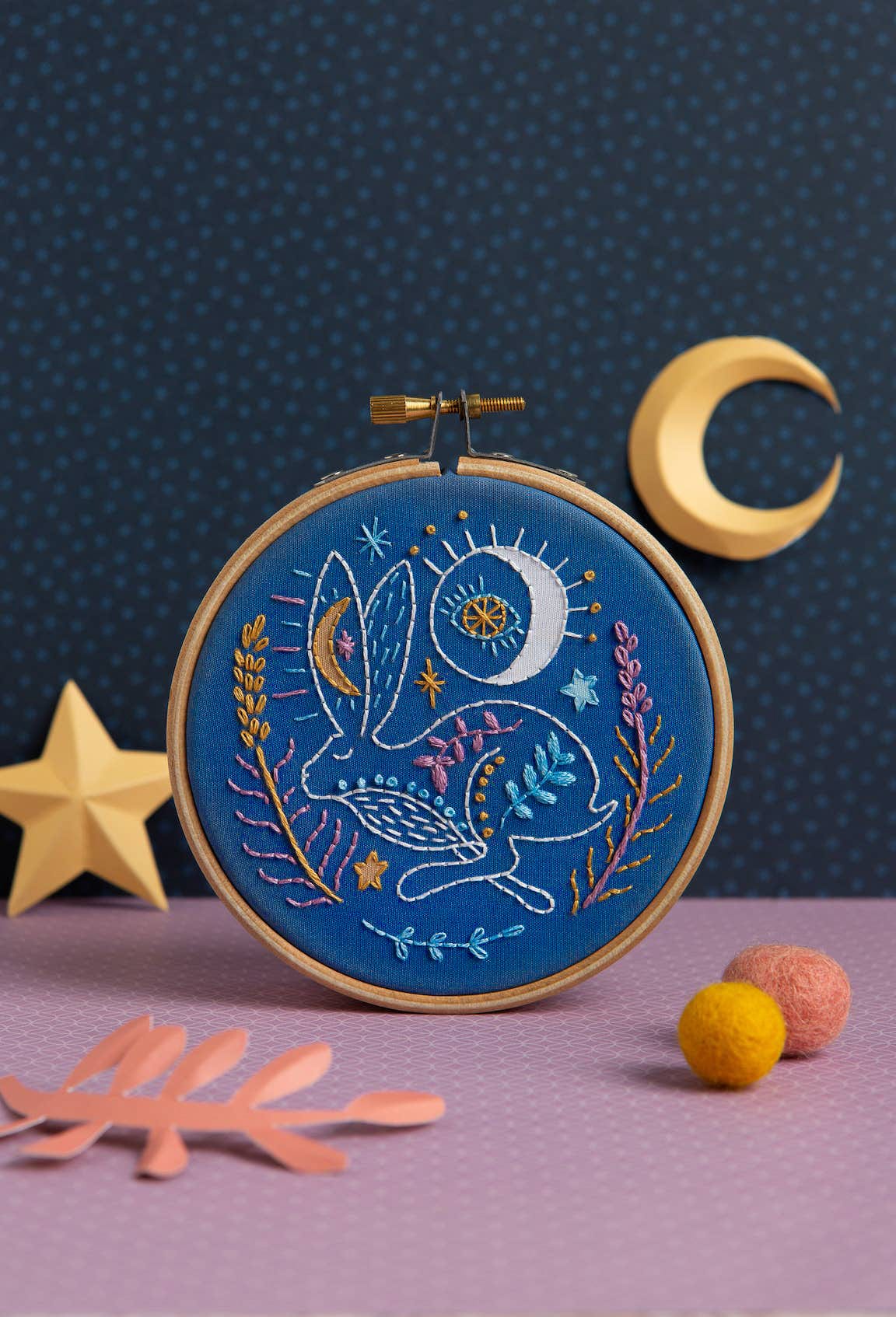 Hawthorn Handmade Embroidery Kit 4" Beginner Celestial Hare Embroidery Kit