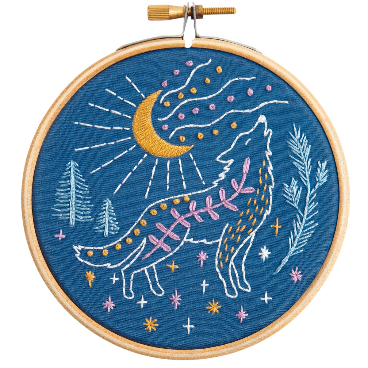 Hawthorn Handmade Embroidery Kit 4" Beginner Celestial Wolf Embroidery Kit
