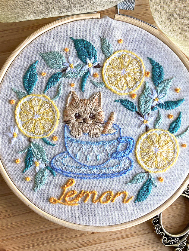 5" Lemon Tea Cat Embroidery Kit