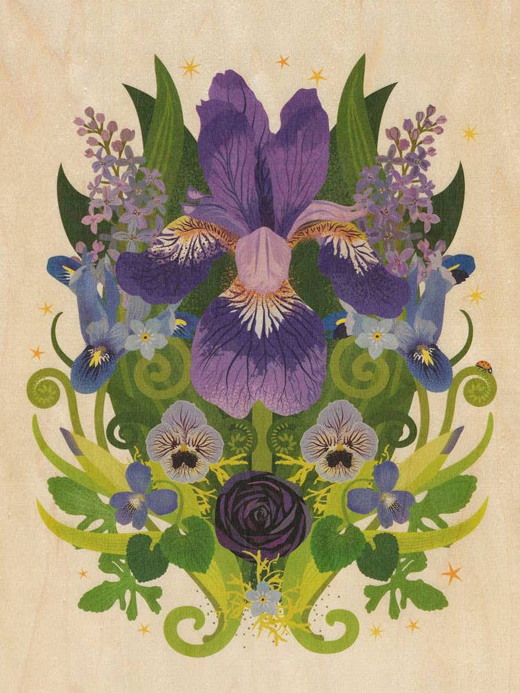"Iris & Ladybug" Small Wood Print, 11" x 8.5" - Shop at Persephone's Hearth